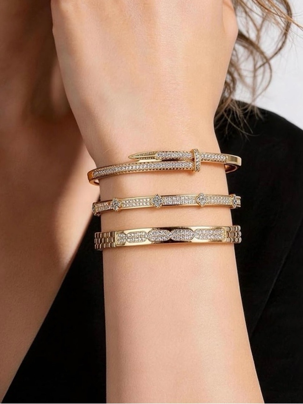 New Anthropologie Gold Pave Bracelet Set